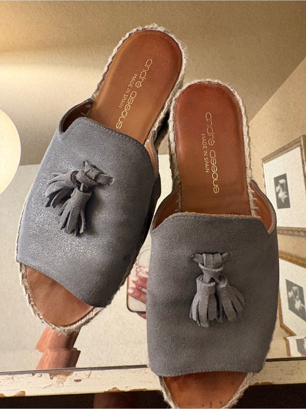 Andre Assous Gray Suede Tassel Espadrille Slides